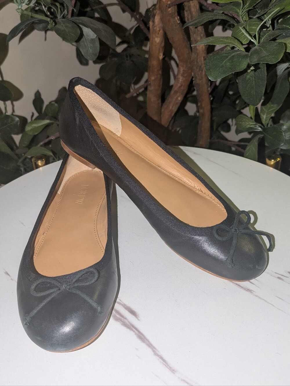 J. Crew Black Leather Bow Ballet Flats